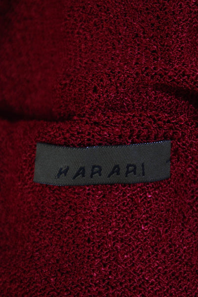 Harari Womens Open Knit Round Neck Tank Top Cardigan Set Cherry Red Size M