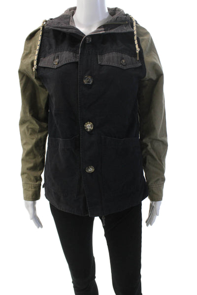 ZANEROBE Womens Long Sleeve Button Up Lined Hood Jacket Gray Size S