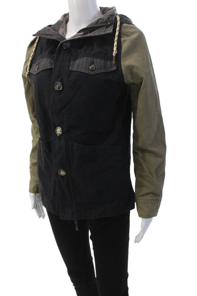 ZANEROBE Womens Long Sleeve Button Up Lined Hood Jacket Gray Size S