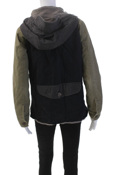 ZANEROBE Womens Long Sleeve Button Up Lined Hood Jacket Gray Size S