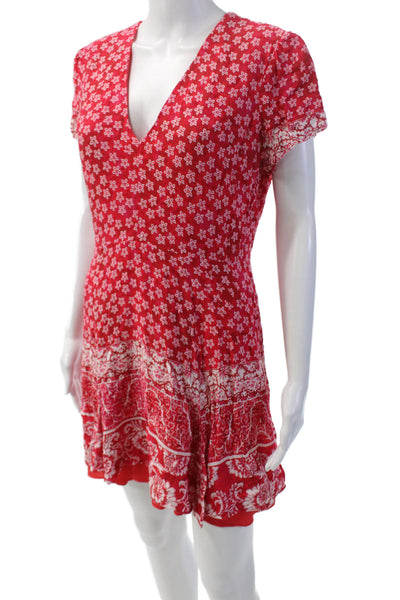 Lovers + Friends Womens Floral V-neck Short Sleeve Lined Dress Red Size L