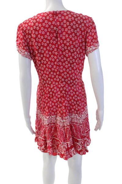Lovers + Friends Womens Floral V-neck Short Sleeve Lined Dress Red Size L