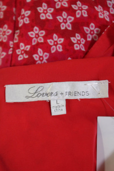 Lovers + Friends Womens Floral V-neck Short Sleeve Lined Dress Red Size L