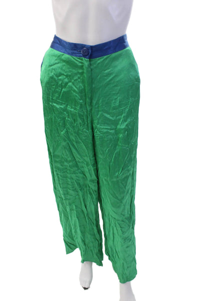 Corey Lynn Calter Womens Satin High Rise Wide Leg Pants Green Size L