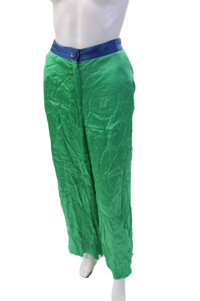 Corey Lynn Calter Womens Satin High Rise Wide Leg Pants Green Size L