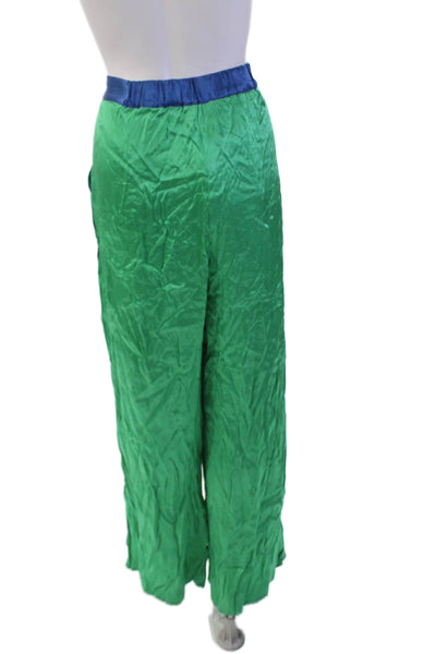 Corey Lynn Calter Womens Satin High Rise Wide Leg Pants Green Size L