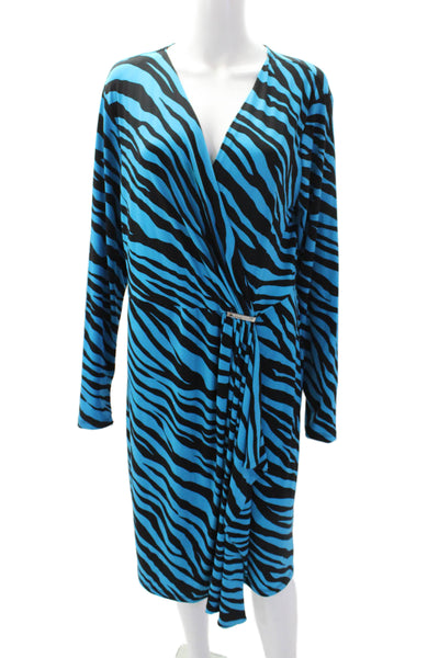 Michael Michael Kors Womens Stretch Animal Print Long Sleeve Dress Blue Size XL