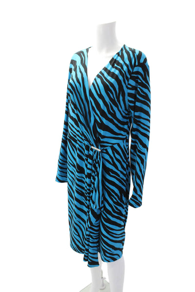 Michael Michael Kors Womens Stretch Animal Print Long Sleeve Dress Blue Size XL