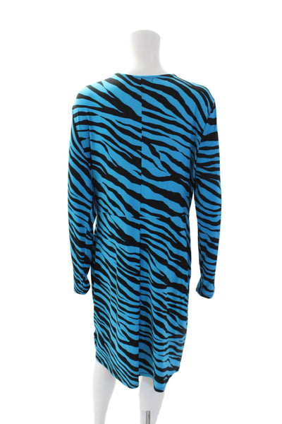 Michael Michael Kors Womens Stretch Animal Print Long Sleeve Dress Blue Size XL