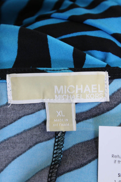 Michael Michael Kors Womens Stretch Animal Print Long Sleeve Dress Blue Size XL