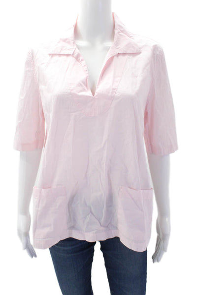 Kule By Nikki Kule Womens Cotton Short Sleeve Collared Blouse Pink Size L