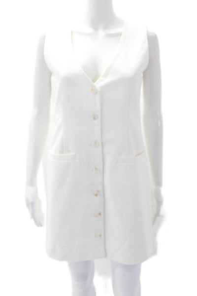 OPT Womens Button V-Neck Solid Sleeveless Double Pocket Mini Dress White Size S