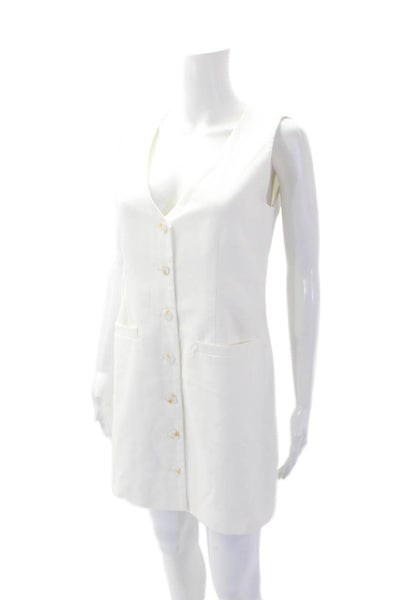 OPT Womens Button V-Neck Solid Sleeveless Double Pocket Mini Dress White Size S