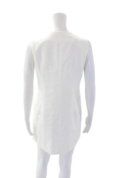 OPT Womens Button V-Neck Solid Sleeveless Double Pocket Mini Dress White Size S