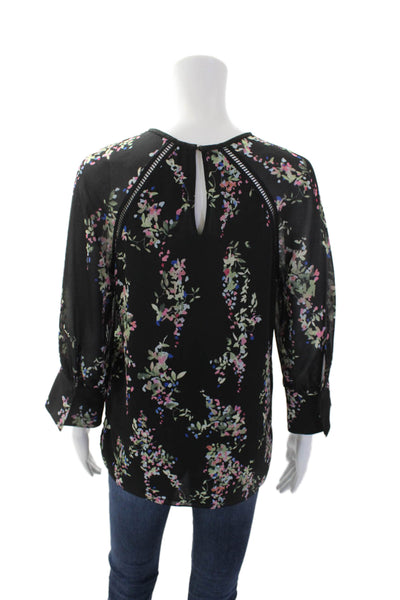 Reiss Womens Floral Print Long Sleeve Round Neck Blouse Black Size 4