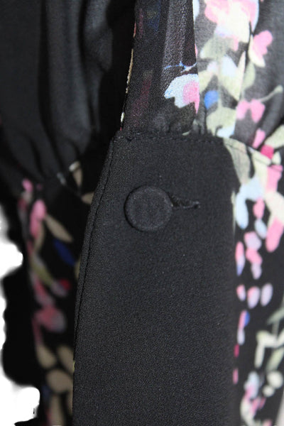Reiss Womens Floral Print Long Sleeve Round Neck Blouse Black Size 4