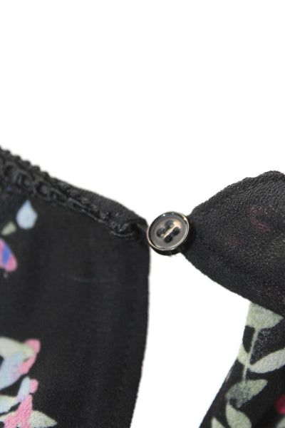Reiss Womens Floral Print Long Sleeve Round Neck Blouse Black Size 4