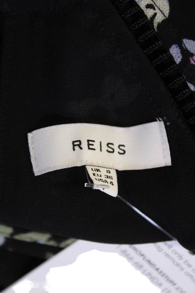 Reiss Womens Floral Print Long Sleeve Round Neck Blouse Black Size 4