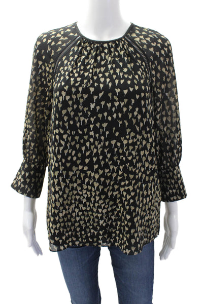 Reiss Womens Floral Print Round Neck Long Sleeve Blouse Top Black Size 4