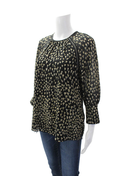 Reiss Womens Floral Print Round Neck Long Sleeve Blouse Top Black Size 4