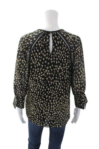 Reiss Womens Floral Print Round Neck Long Sleeve Blouse Top Black Size 4