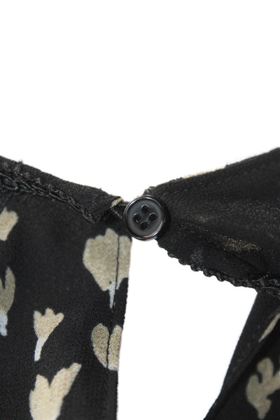 Reiss Womens Floral Print Round Neck Long Sleeve Blouse Top Black Size 4