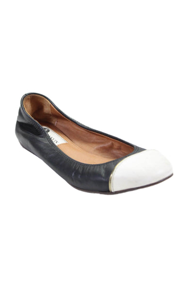 Lanvin Womens Leather Cap Toe Colorblock Slip On Flats Black White Size 5