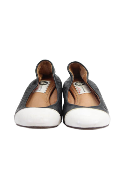 Lanvin Womens Leather Cap Toe Colorblock Slip On Flats Black White Size 5