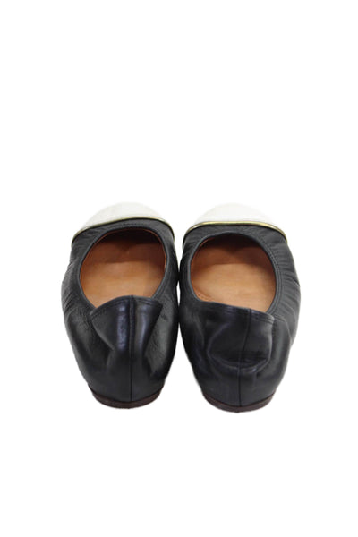 Lanvin Womens Leather Cap Toe Colorblock Slip On Flats Black White Size 5