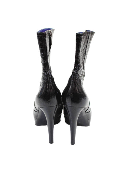Sergio Rossi Womens Patent Leather Platform Zip Up Ankle Boots Black Size 7.5