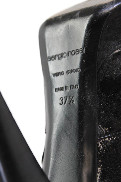 Sergio Rossi Womens Patent Leather Platform Zip Up Ankle Boots Black Size 7.5