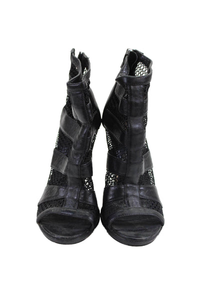 DV Dolce Vita Womens Leather Peep Toe Caged Stiletto Heels Black Size 7
