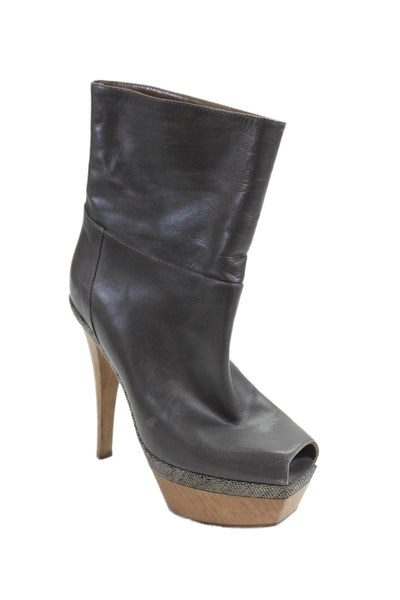 Marni Womens Platform Leather Peep Toe Stiletto Boots Gray Size 6