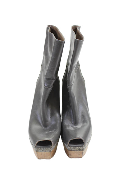 Marni Womens Platform Leather Peep Toe Stiletto Boots Gray Size 6