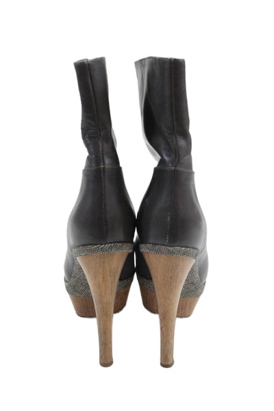 Marni Womens Platform Leather Peep Toe Stiletto Boots Gray Size 6