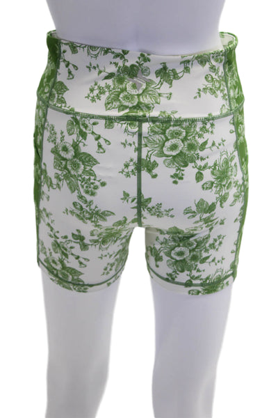 Tuckernuck Womens Activewear Floral Print Stretch Biker Shorts Green Size M