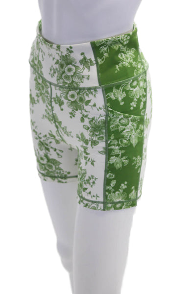 Tuckernuck Womens Activewear Floral Print Stretch Biker Shorts Green Size S