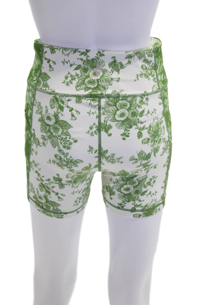 Tuckernuck Womens Activewear Floral Print Stretch Biker Shorts Green Size S