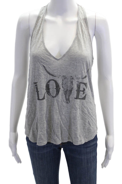 Haute Hippie Womens Graphic Sleeveless V Neck Tank Top Gray Size Medium