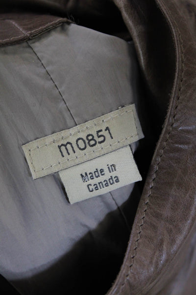 Mo851 Women's Leather Long Sleeves Button Down Lined Jacket Brown Size M