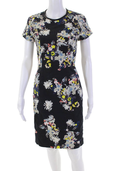 Erdem Women's Short Sleeves Round  Neck Fitted Mini Dress Floral Size 4
