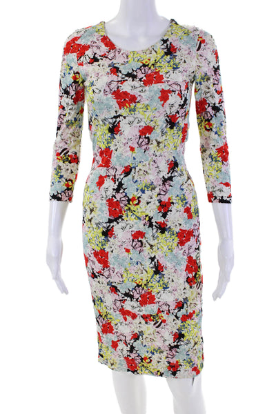 Erdem Womens Long Sleeves Round Neck Bodycon Mini Dress Floral Size 2