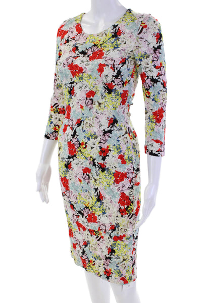Erdem Womens Long Sleeves Round Neck Bodycon Mini Dress Floral Size 2