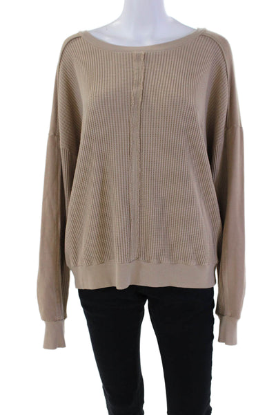 Red Haute Womens Waffle Knit Drop Shoulder Long Sleeve Sweater Brown Size L
