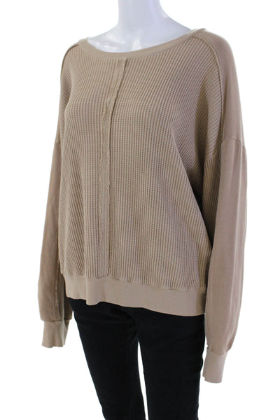Red Haute Womens Waffle Knit Drop Shoulder Long Sleeve Sweater Brown Size L