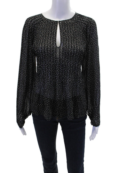 Rag & Bone Womens Long Sleeve Keyhole Silk Polka Dot Blouse Black White Size XS