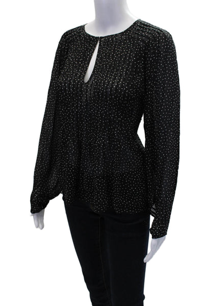 Rag & Bone Womens Long Sleeve Keyhole Silk Polka Dot Blouse Black White Size XS