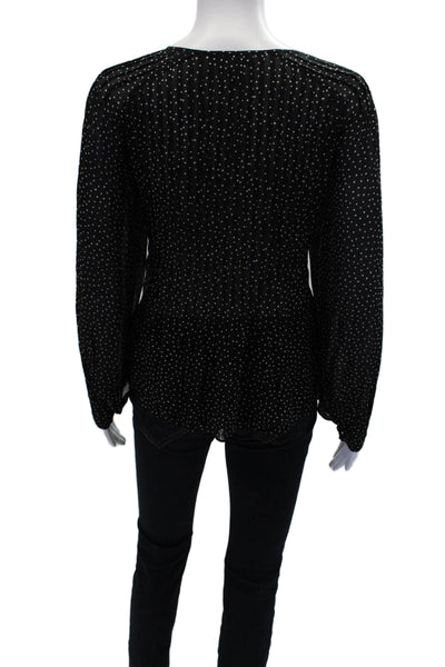 Rag & Bone Womens Long Sleeve Keyhole Silk Polka Dot Blouse Black White Size XS