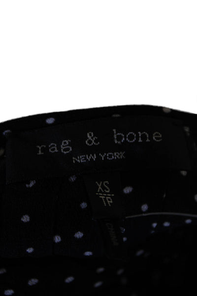 Rag & Bone Womens Long Sleeve Keyhole Silk Polka Dot Blouse Black White Size XS