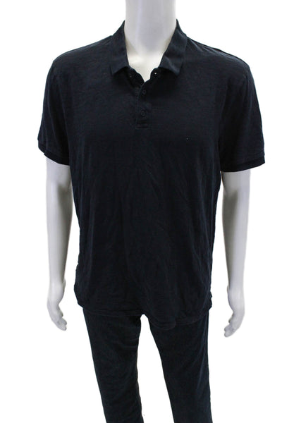 Vince Mens Cotton Collar Short Sleeve Polo Shirt Solid Black Size Large